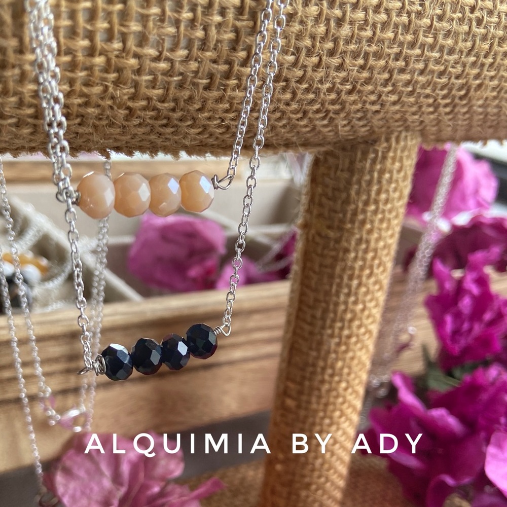 Alquimia sterling silver and crystal balance bar delicate dainty necklace - Picture 2 of 5
